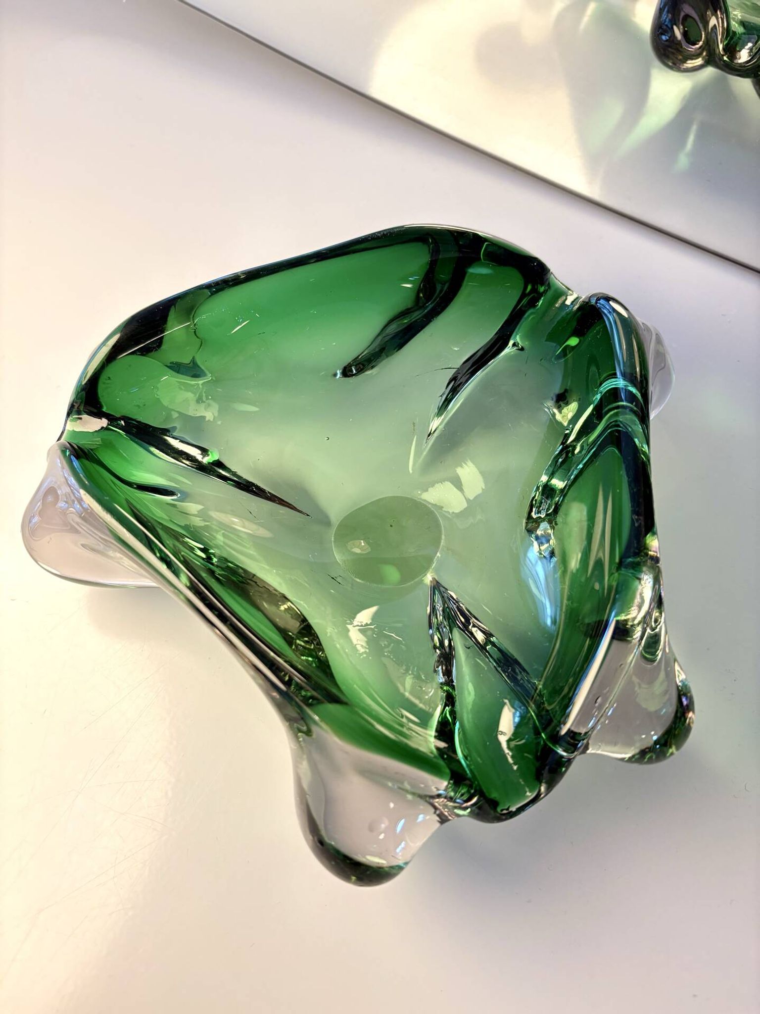 Green Murano glass ashtray/trinket dish from 1970.