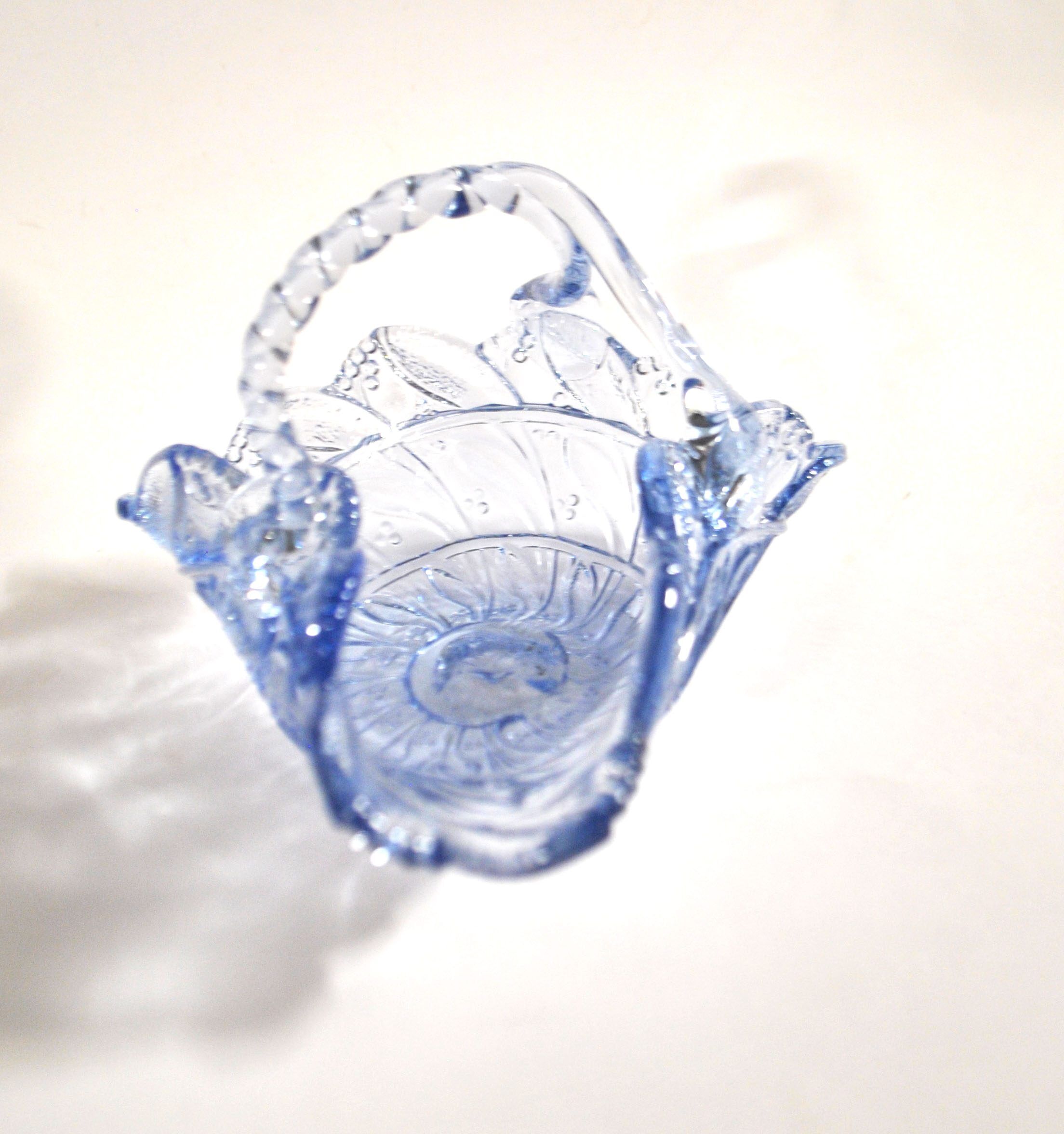 Blue pressed-moulded glass basket dish Meisenthal? Ashtray 1920