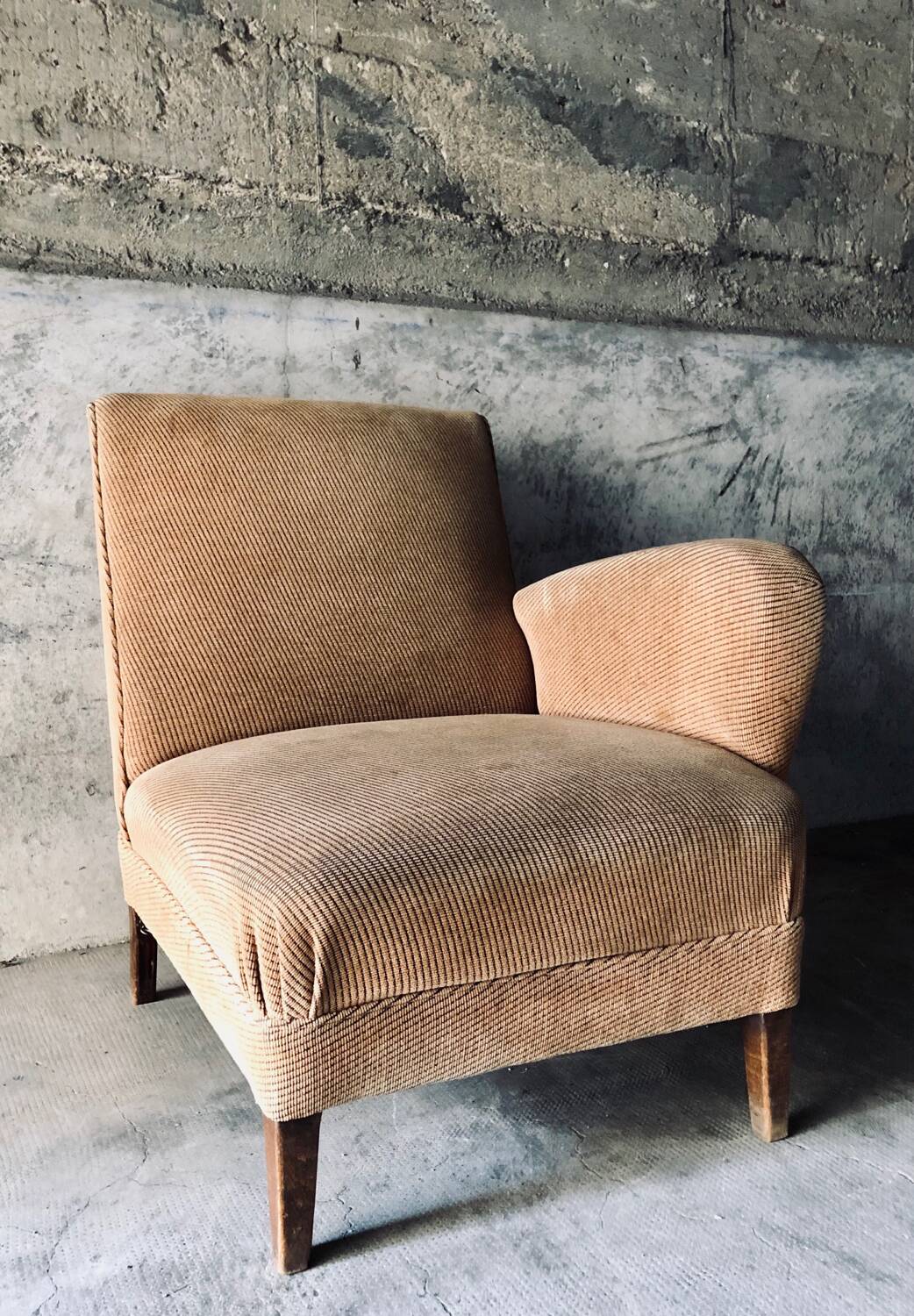 Armchair in wood and beige fabric, France 1940