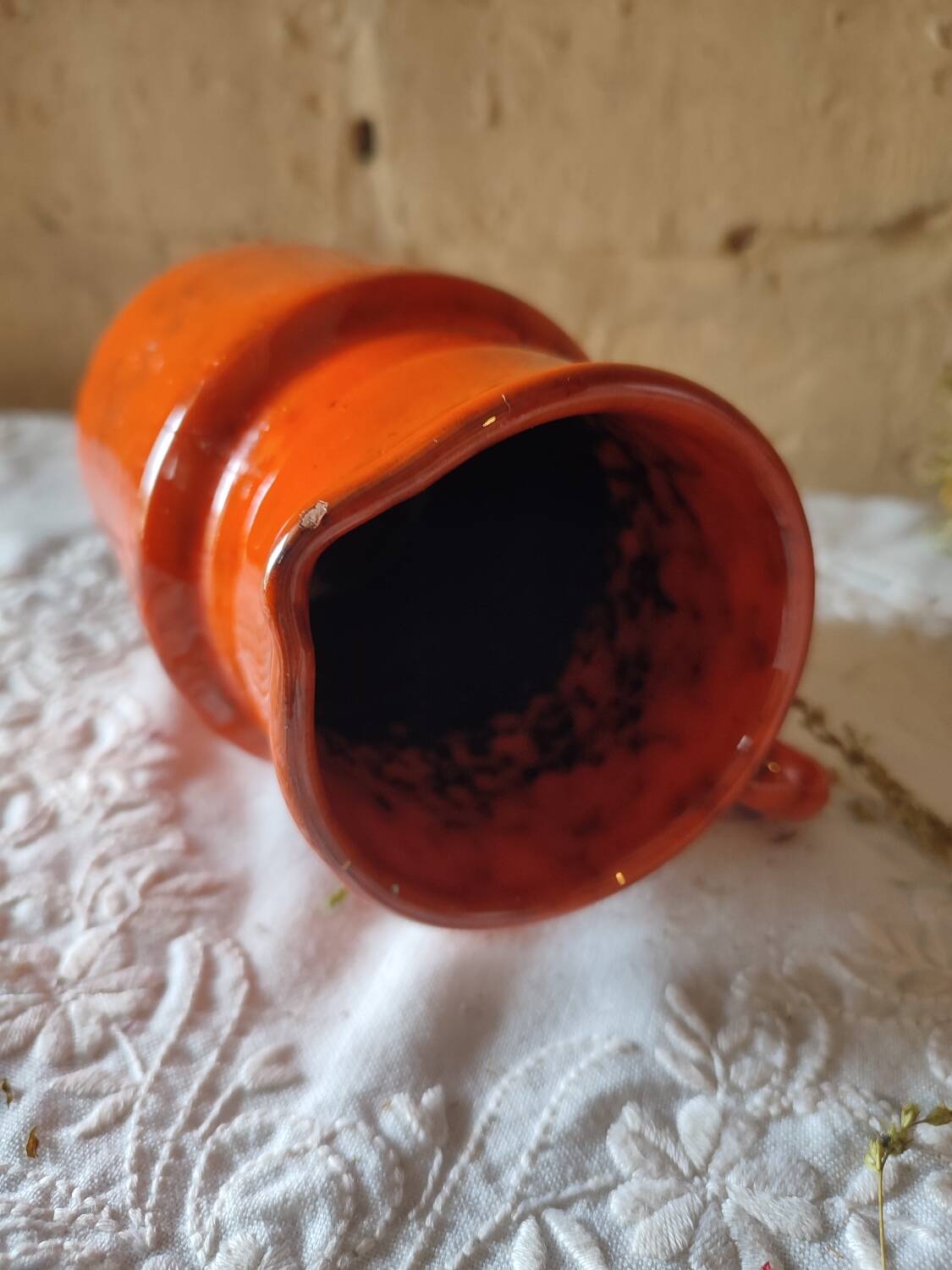 Pitcher vase in orange stoneware