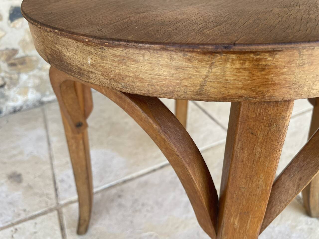 Vintage Curved Wood Stool, Baumann, Circa 1950s/1960s