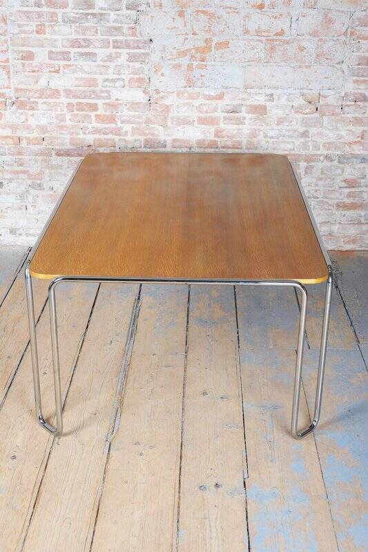 Bauhaus Dining Table, attributed to R. Slezák, Chrome, Polished Oak, Czech, 1930s