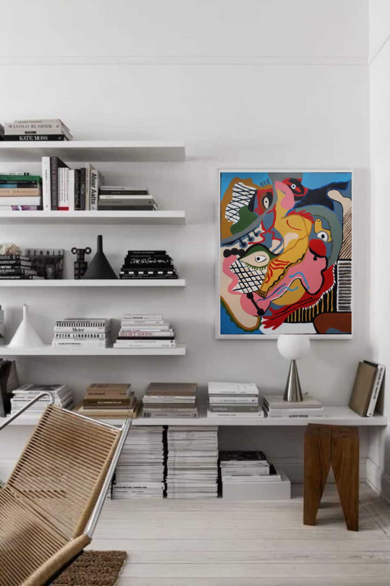 Cubist painting in colored acrylic "Sexual kiss"