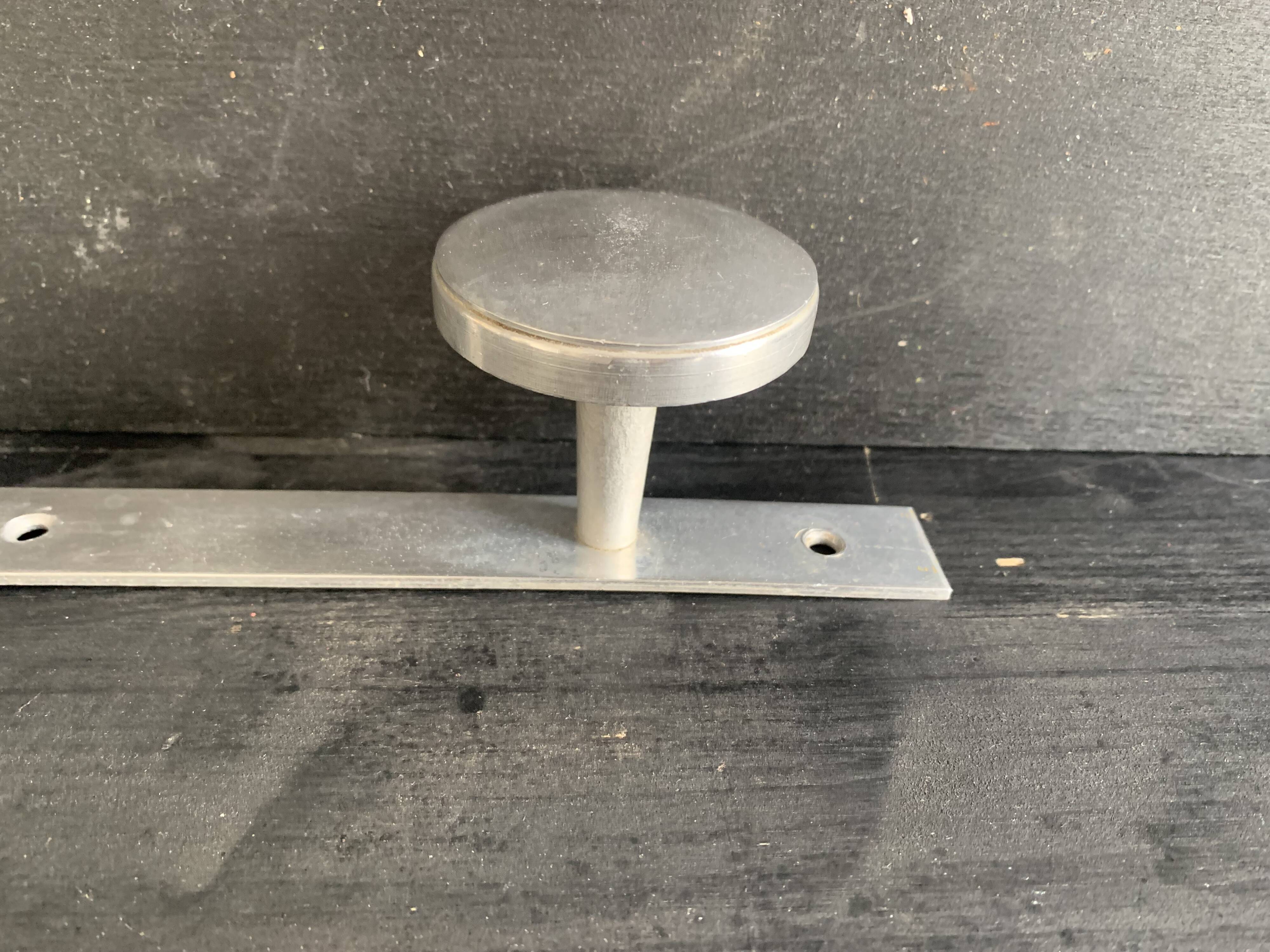 Aluminium Art Deco towel rack and wall hooks, 1940.