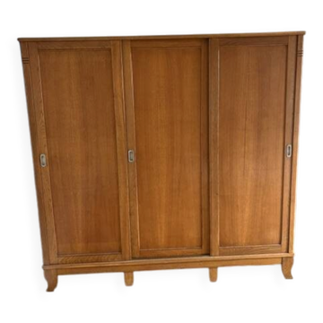 Large vintage Scandinavian wardrobe with 3 sliding doors.