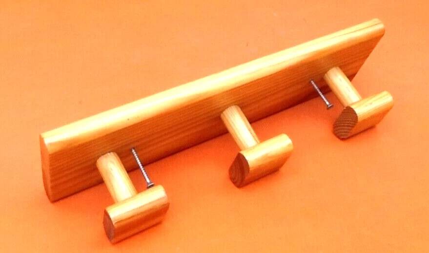 Wall coat rack 3 hooks Modernist style solid pine wood