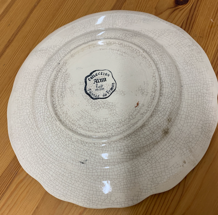 Flat plate earthenware old French ceramic vintage Almi collection
