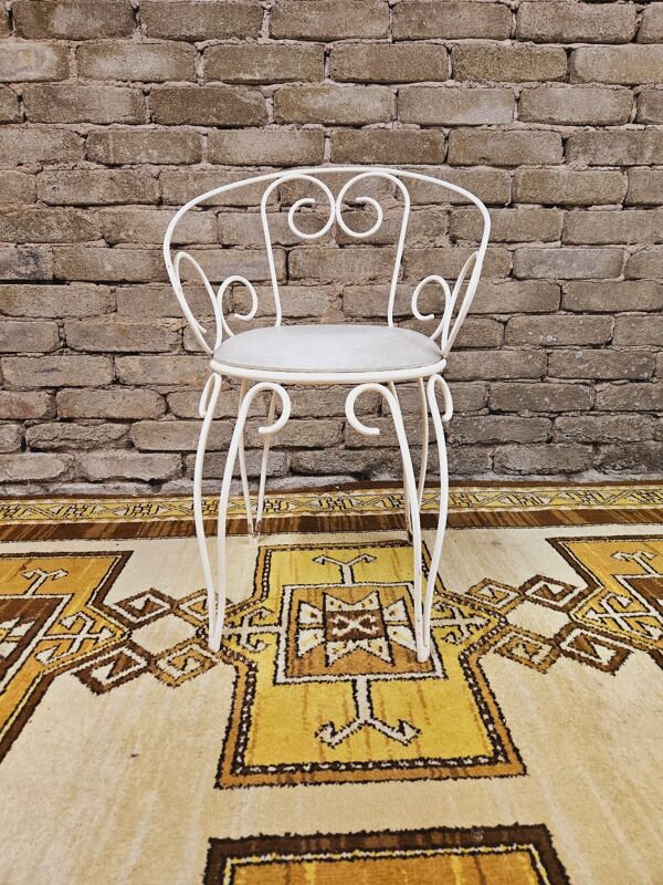 Fauteuil de jardin ou terrasse fer forgé blanc style Montmartre année 60