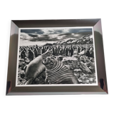 Offset edition in black and white "Genesis" after Sebastião Salgado, framed under glass, 30 x 38 cm