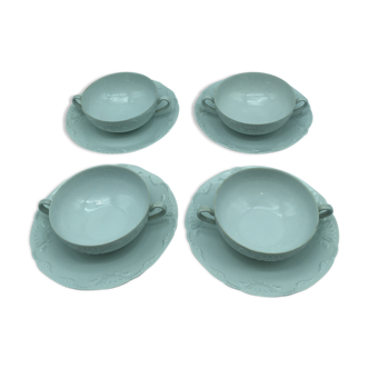 4 broth bowls in taraud limoges porcelain.