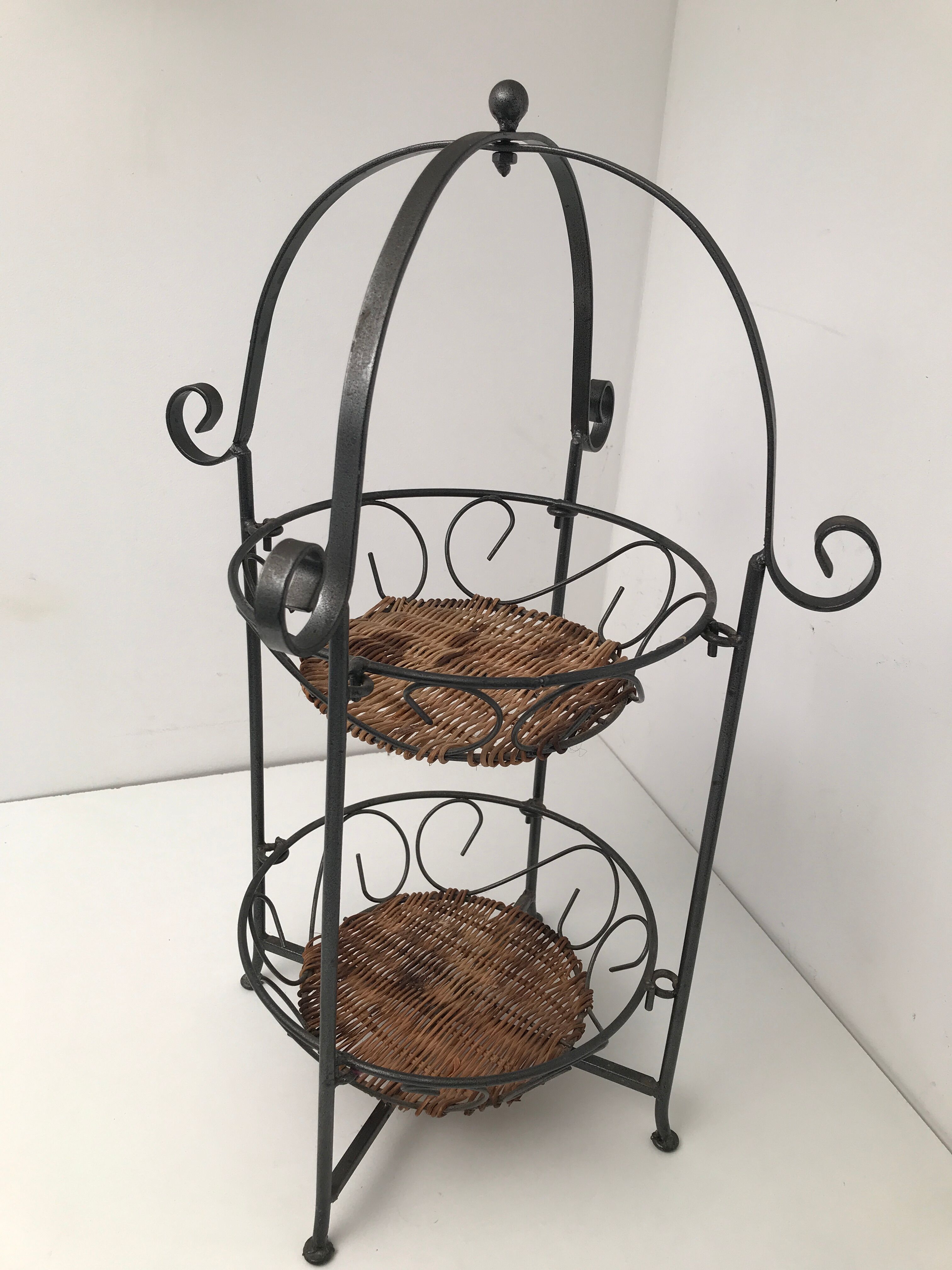 Vintage wrought iron and rattan fruit basket