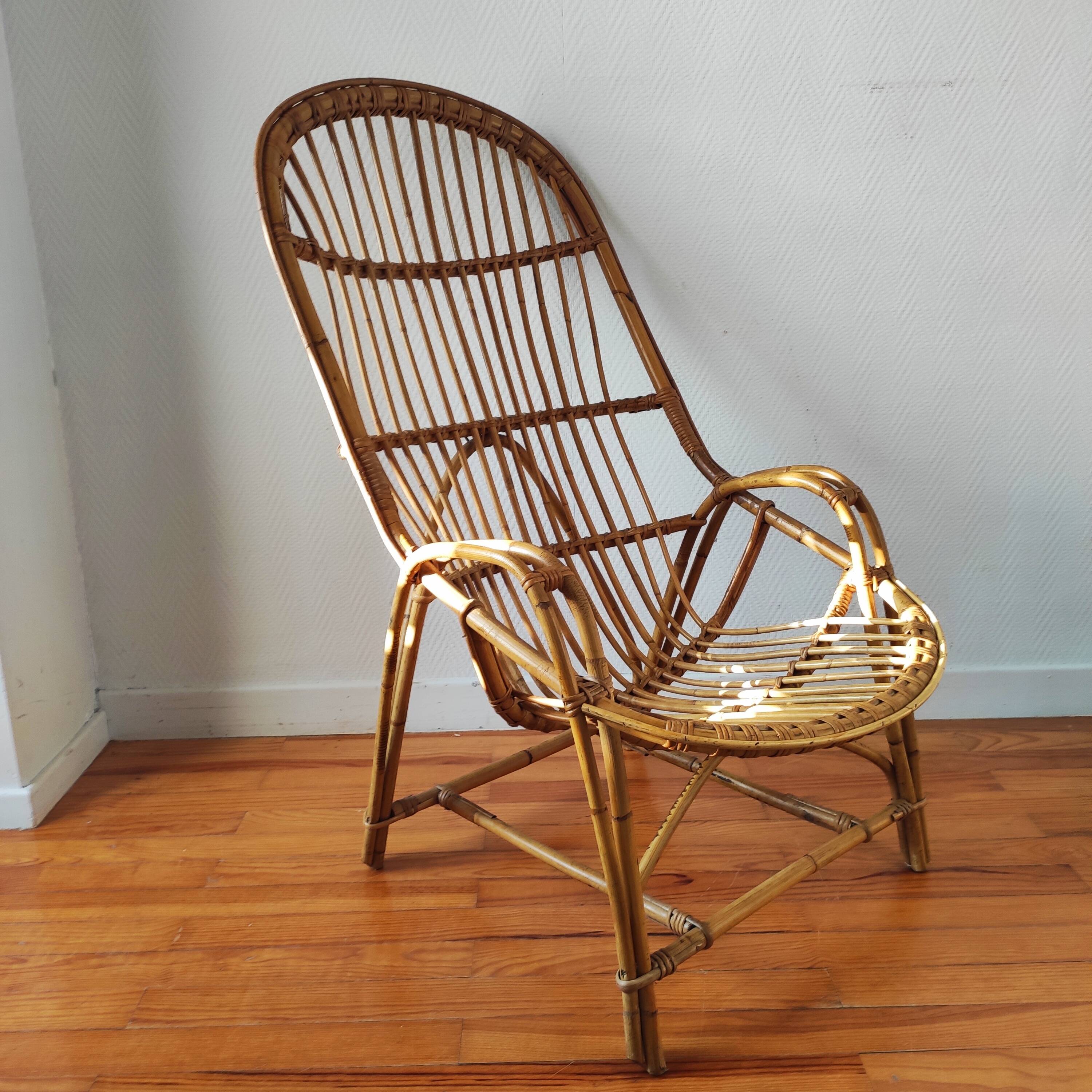 Fauteuil en rotin 1950/60