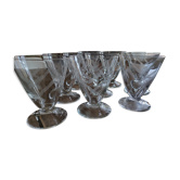 Set of 9 conical glasses on pedestal in antique chiseled glass crosses