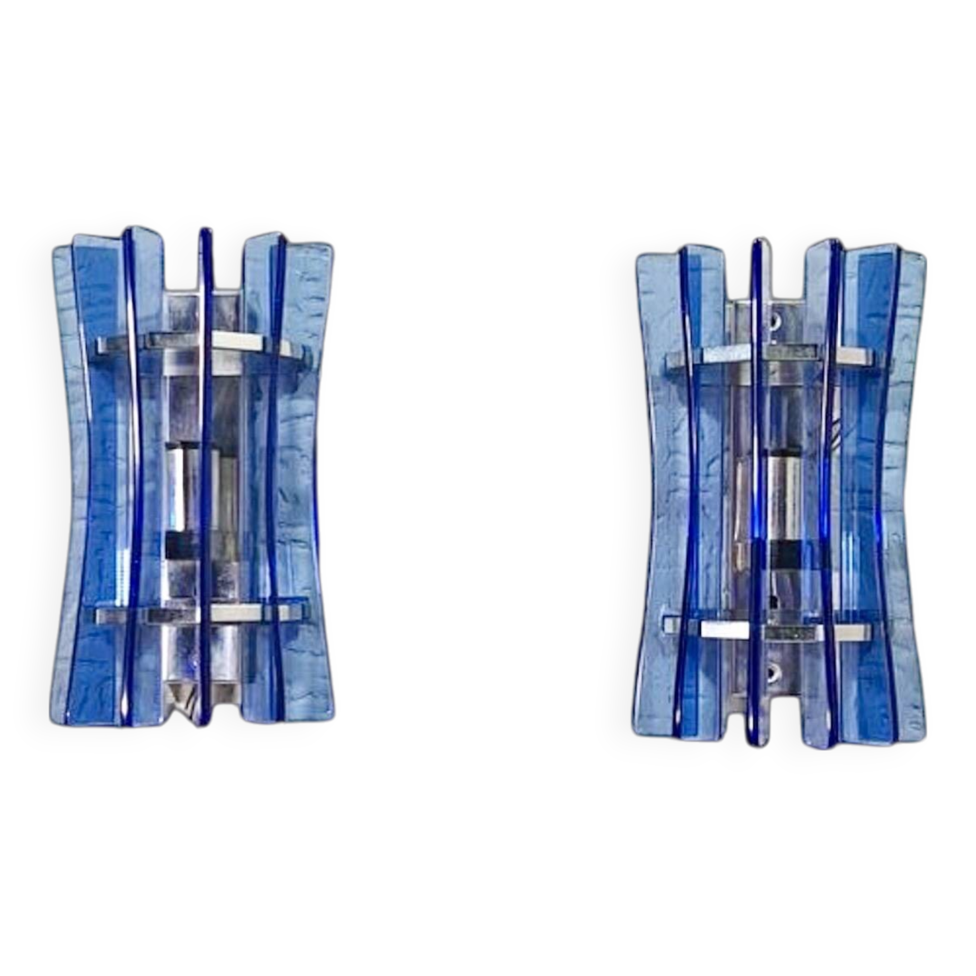 Veca wall lights blue glass chrome structure space age, 1960s
