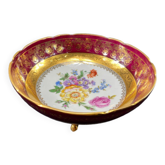 Coupe tripode en porcelaine de Limoges décor floral style Louis XV