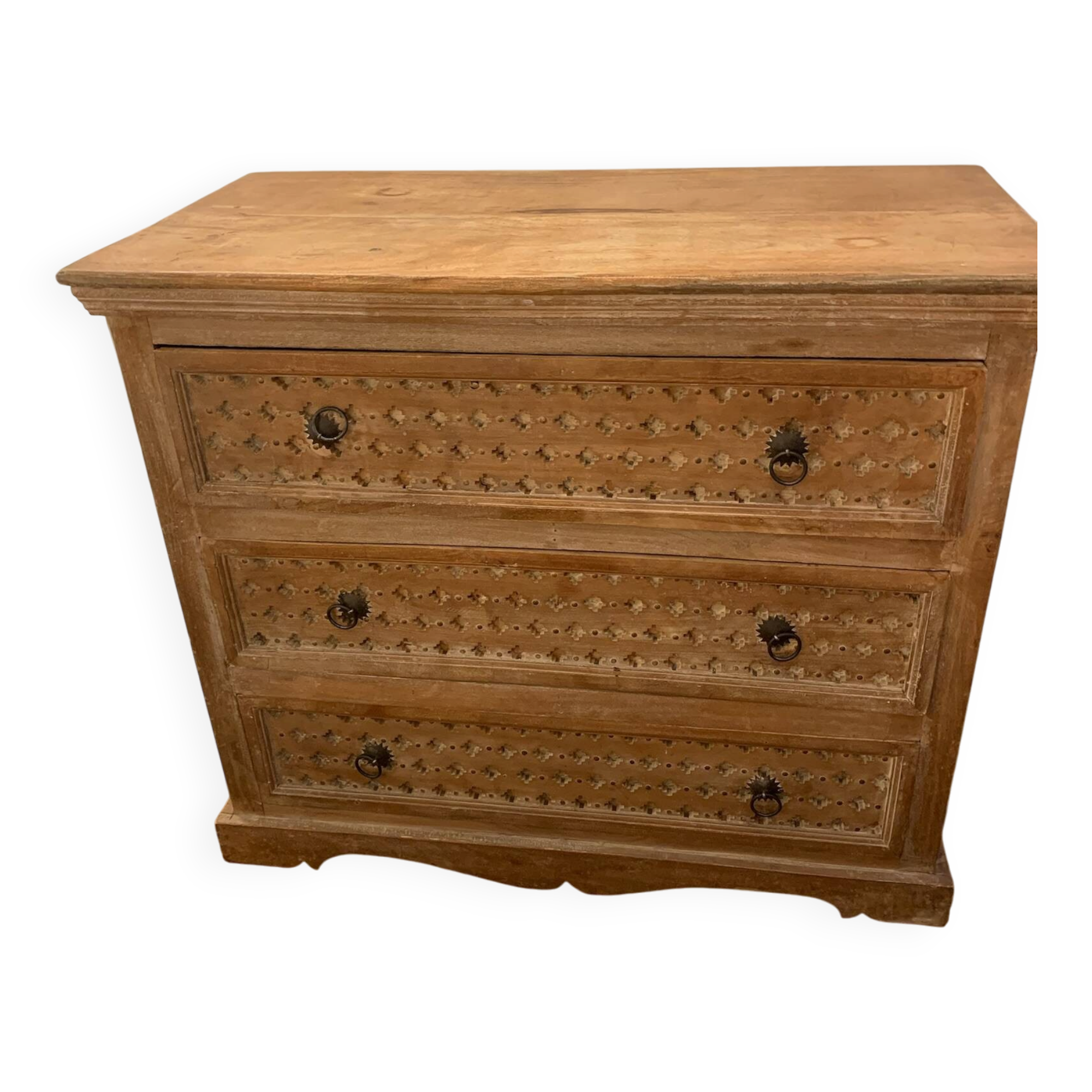 Commode à 3 tiroirs en bois massif, d'inspiration ethnique ou bohème chic