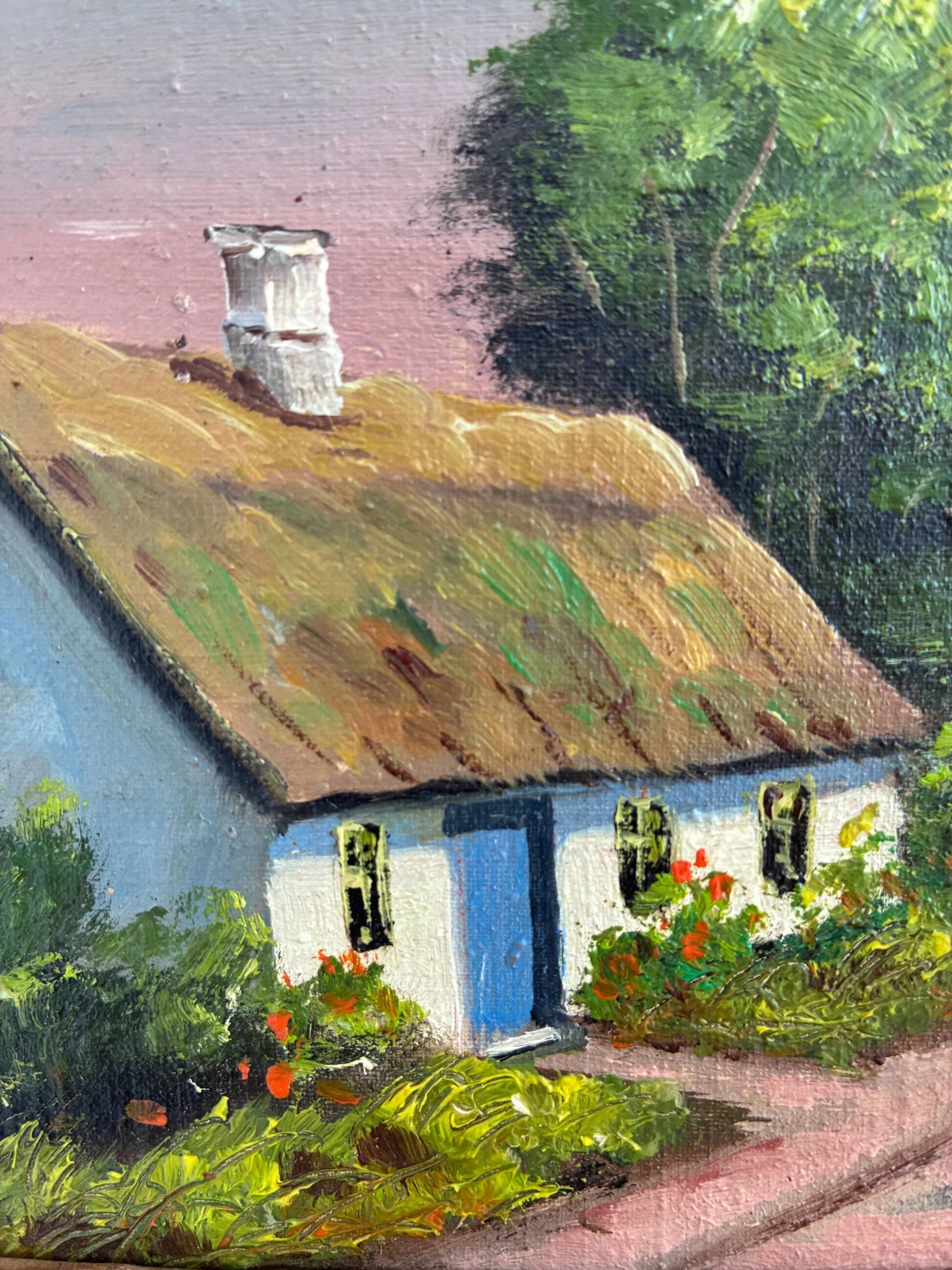 Vintage original cottage landscape oil painting