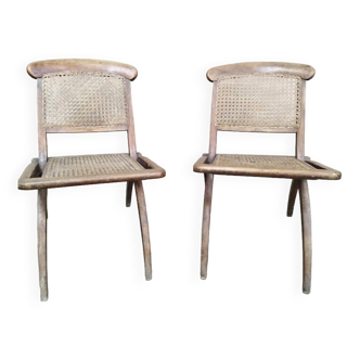 2 old cane folding chairs
