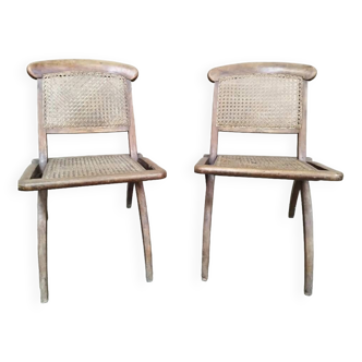 2 Chaises pliantes cannée ancienne