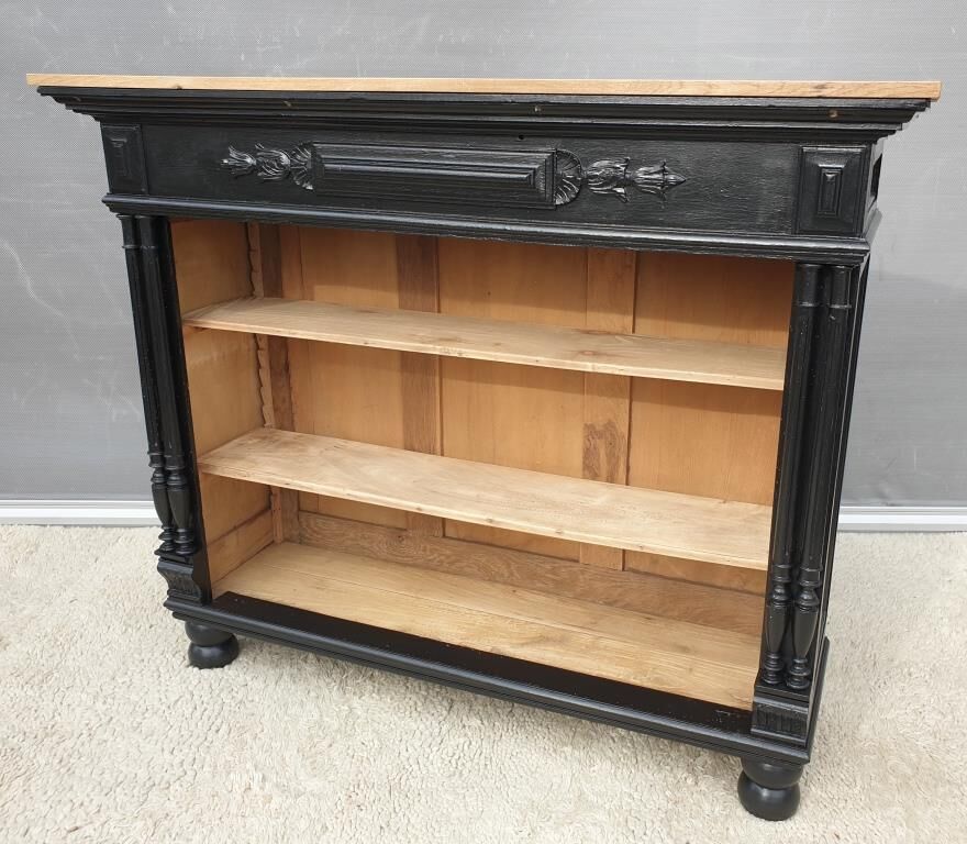 Neoclassical black wood bookcase with columns