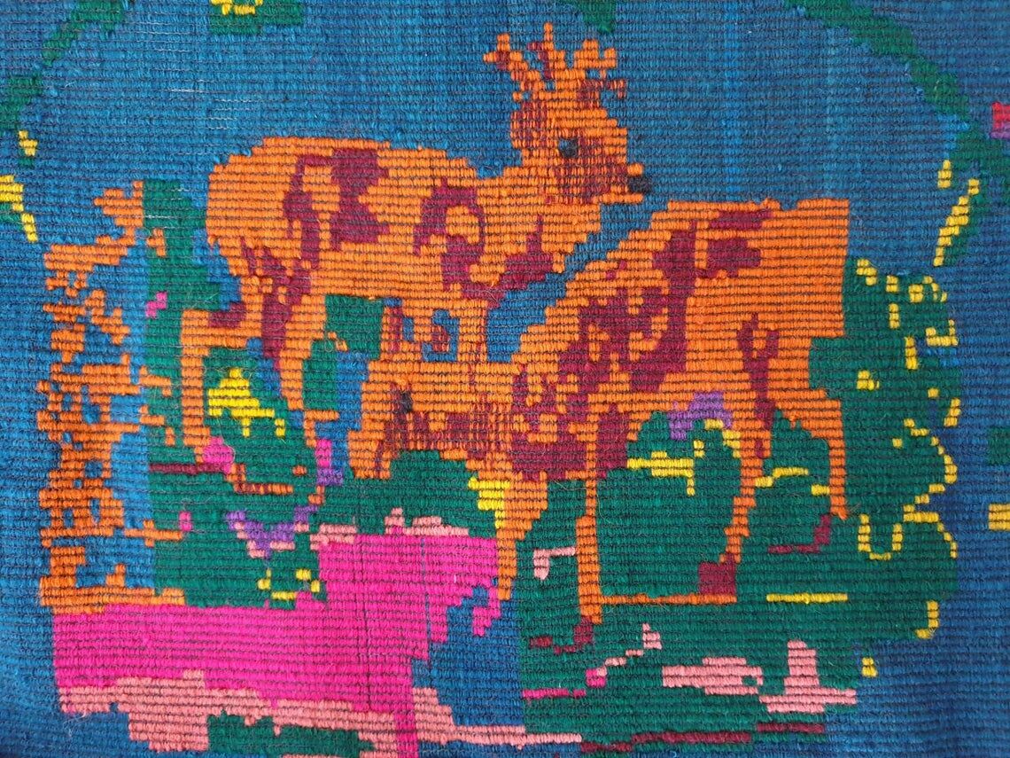 Charming Romanian rug with deers, lovely nature scenery on a floral background 155x205cm