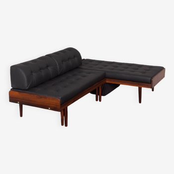 Ejvind A. Johansson style corner rosewood foldable daybed, sofa, Denmark 1960s