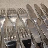 6 fish cutlery sets, 12 pieces, silver-plated metal, Christofle silversmith, Albi pattern