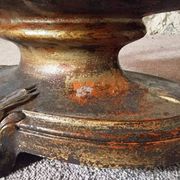 Large antique cast iron planter on a stand, brown-gold patina, France, circa 1900.
