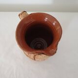 Terracotta and cork pitcher with floral motif - Signed (Signature to be identified)