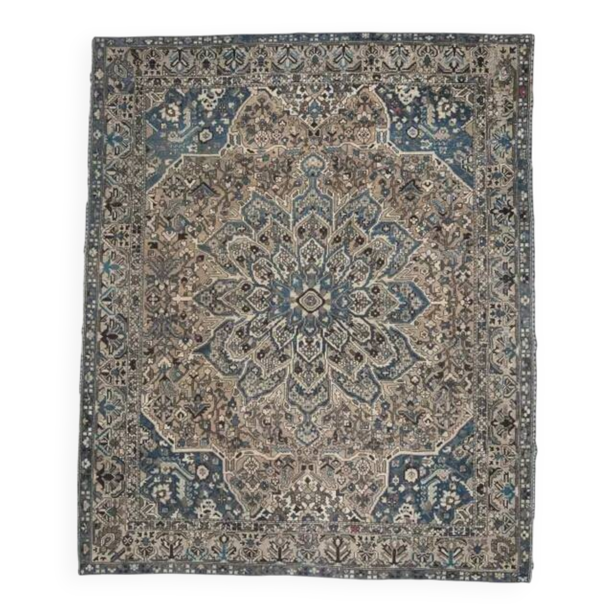 1970s Vintage Persian Handmade Wool Cotton Light Brown Area Rug 308x370