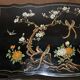 Bureau d'écriture vintage peint polychrome laqué noir avec oiseaux et fleurs