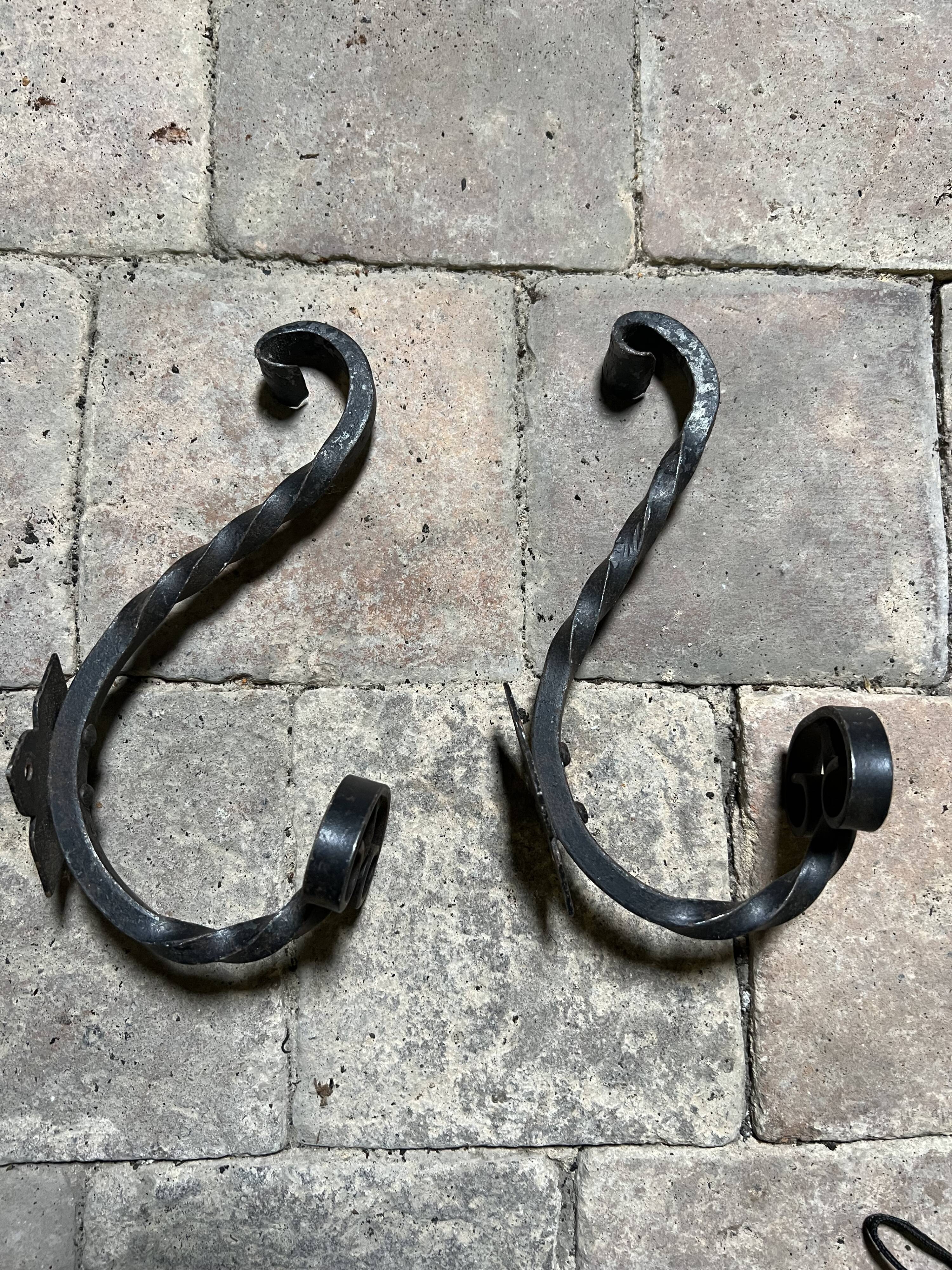 Pair of Medieval Style Wrought Iron Wall Brackets