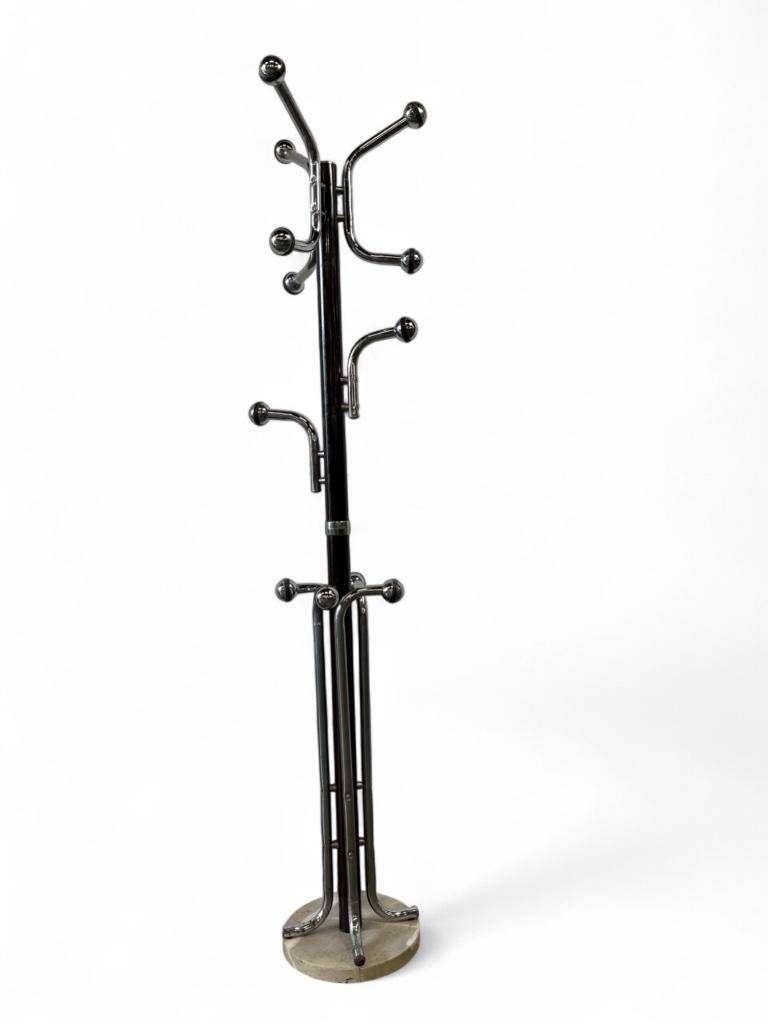 Vintage space age style floor standing coat rack with chrome/brown finish
