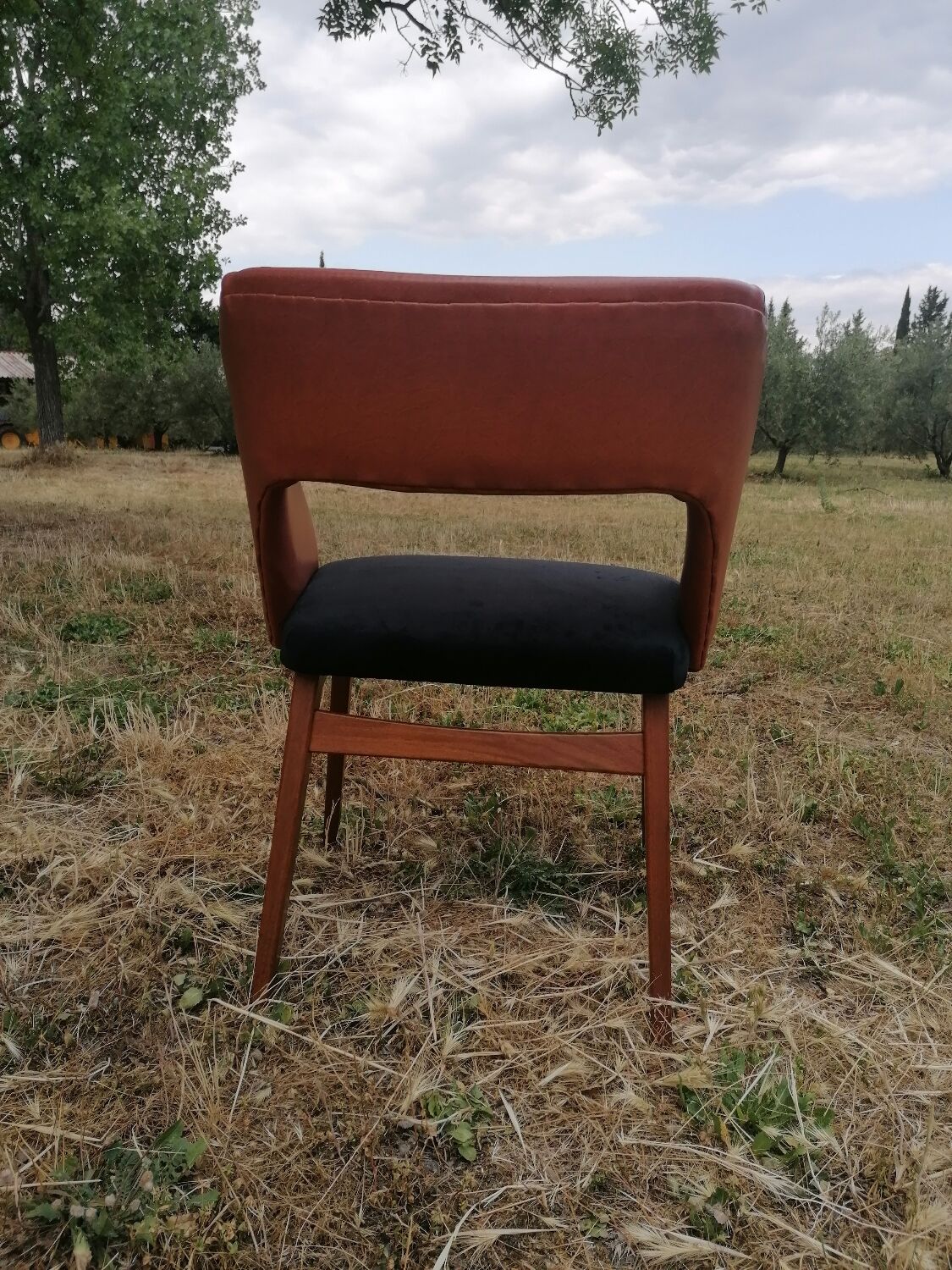 Vintage armchair skaï and velvet SNA Roset.