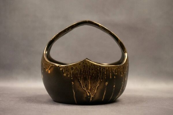 Coupe en grès irisé à anse Léon Pointu - Grès de Puisaye début XXème