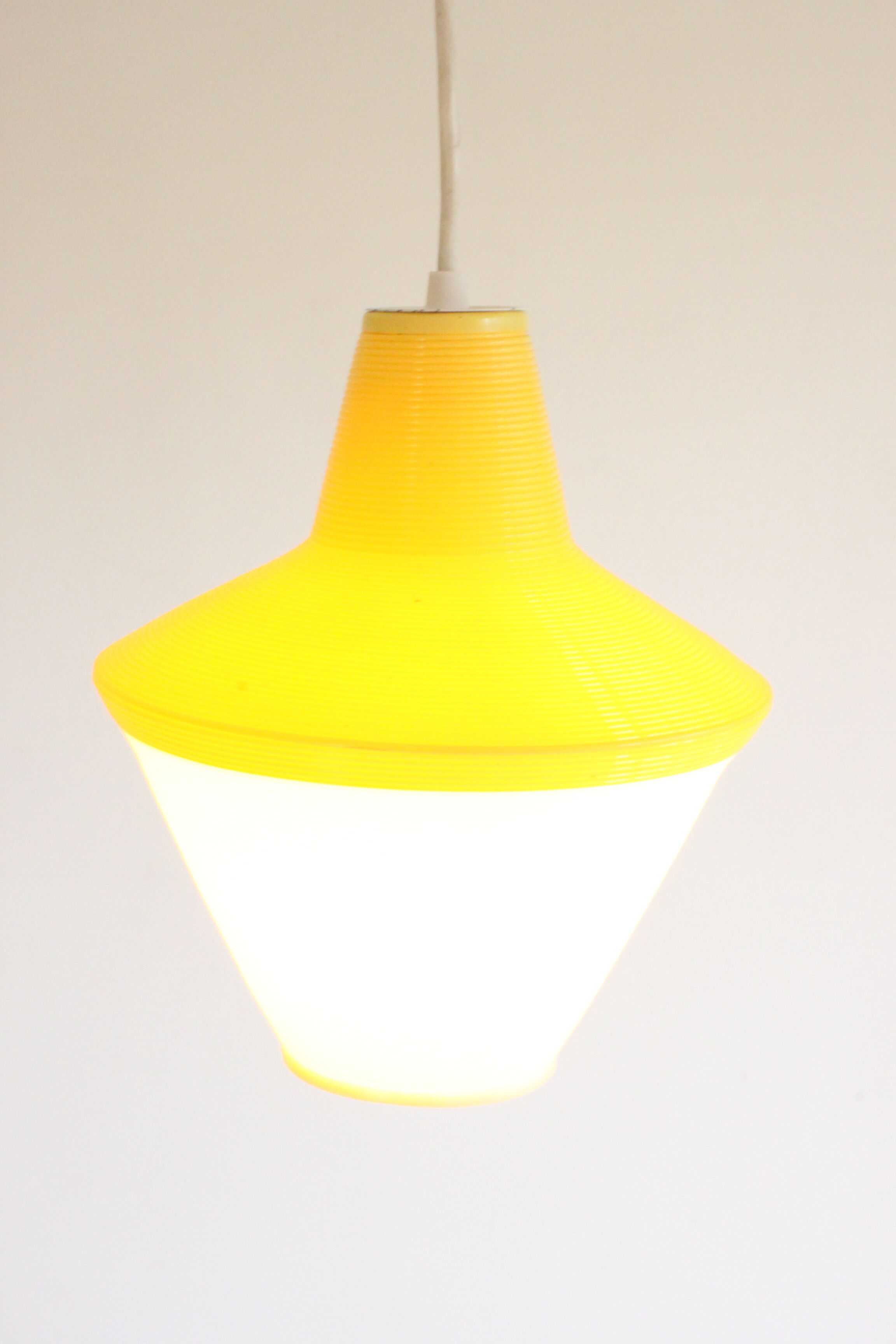 Early plastics cellulose pendant lamp by Atelier de recherche plastique and Rotaflex 1950s.