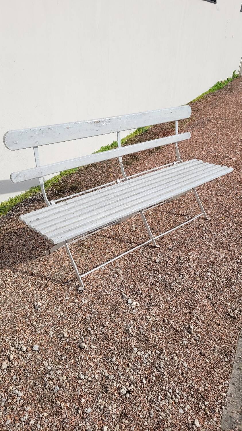 Folding garden bench in iron and old wood - 1950s