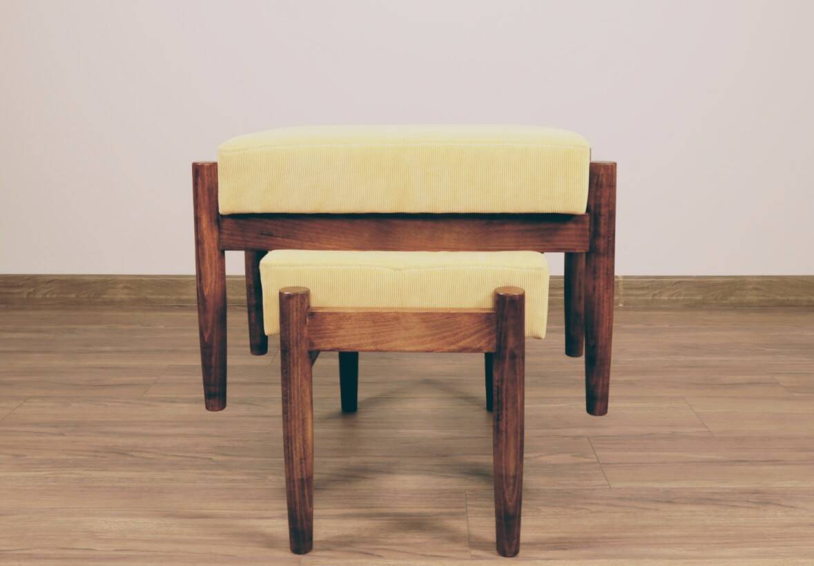 Vintage kids chairs retro yellow corduroy Scandinavian design 