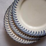 3 old flat plates, Gien, Vezelay blue décor