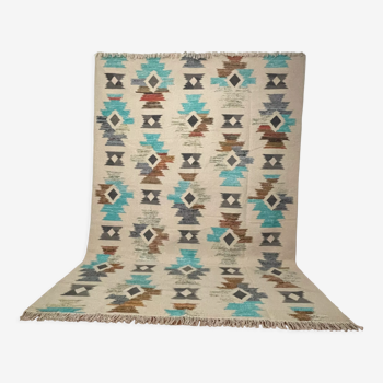 Wool-cotton handwoven kilim runner rug, 240x300 cm handmade, kelim, dhurry, indian
