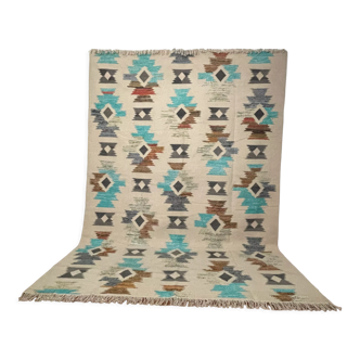Wool-cotton handwoven kilim runner rug, 240x300 cm handmade, kelim, dhurry, indian