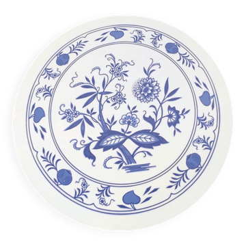 Vintage round trivet with blue floral pattern - 1970s