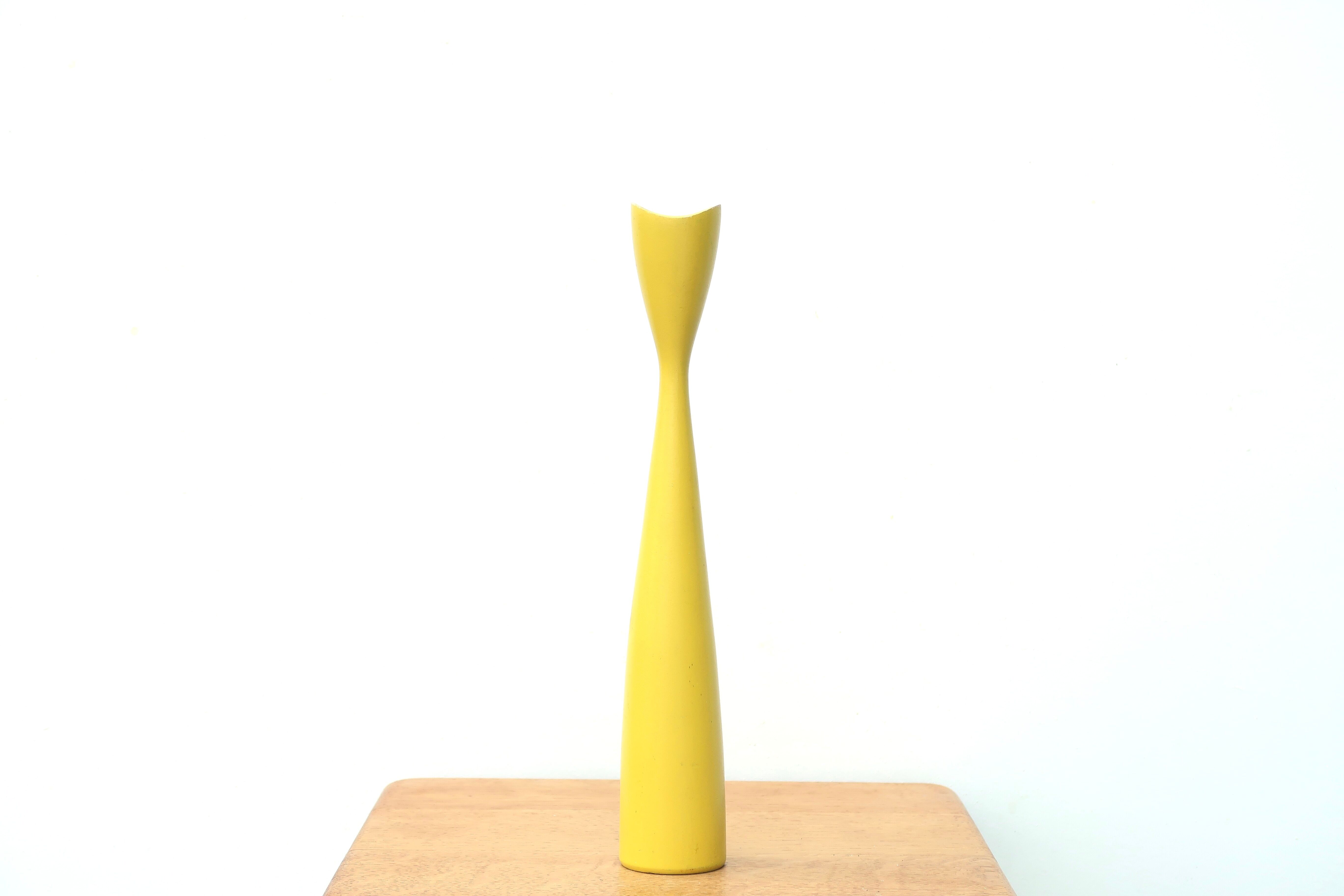 Vintage yellow wooden Scandinavian candle holder