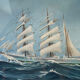 Painting litho Georges Fouillé (1909-1994) three-masted boat marine