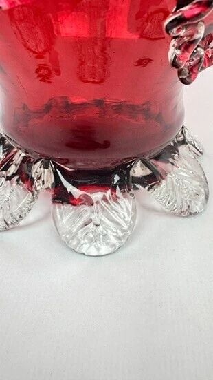 Raspberry red glass jardinière, taste of Auguste Jean or Legras.