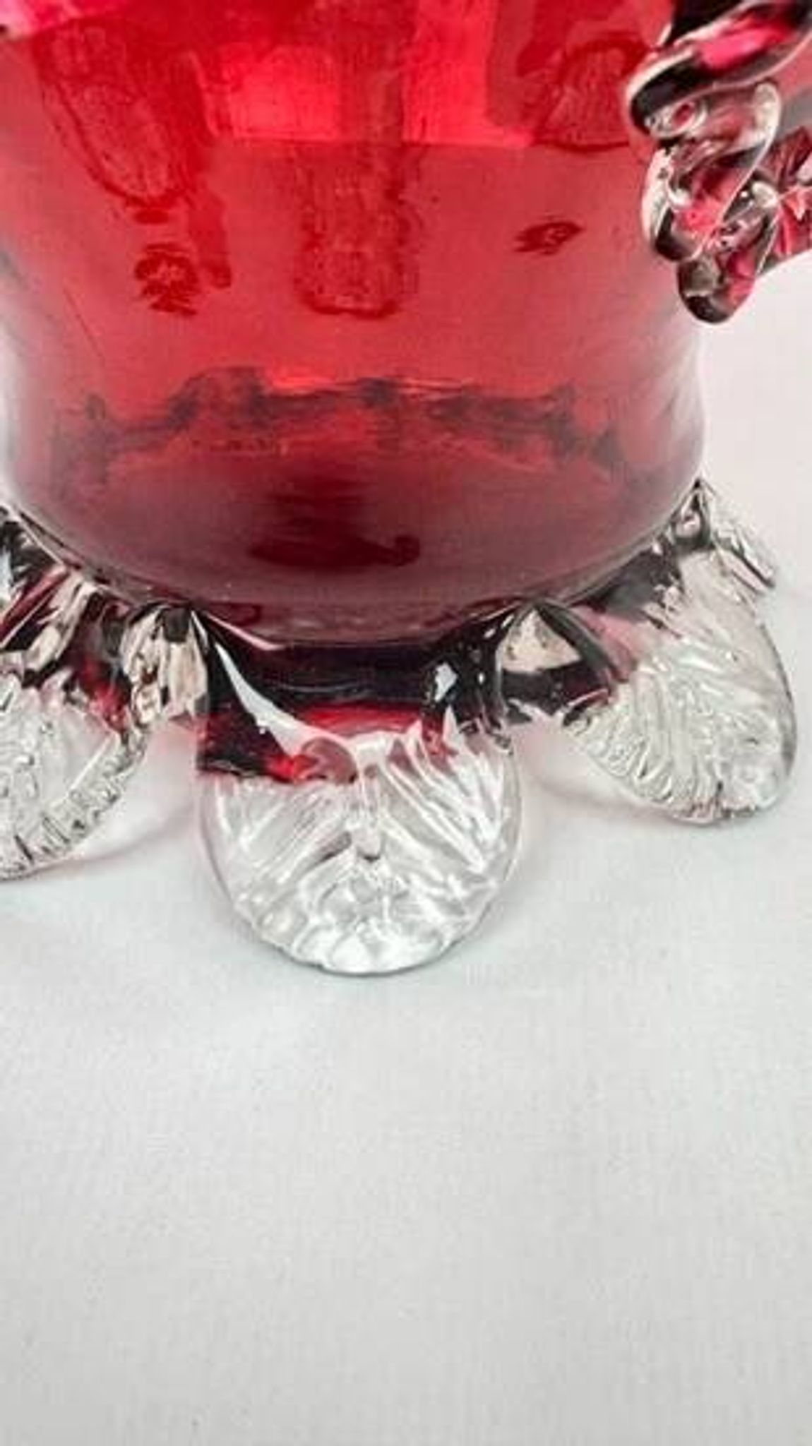Raspberry red glass jardinière, taste of Auguste Jean or Legras.
