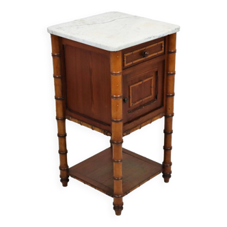Antique Faux Bamboo Bedside Table Pitch Pine Marble Late 19th Century