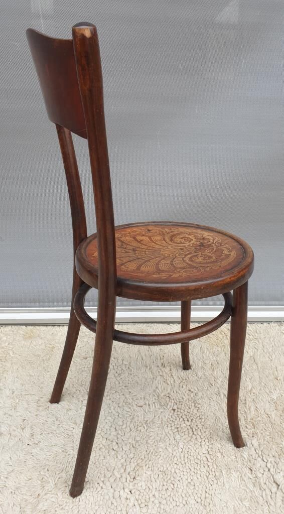Bistro chair pyroengraved motif 1900 Art Nouveau
