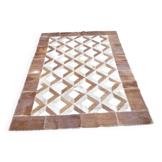 Tapis en cuir 3x2m - Patchwork géométrique.