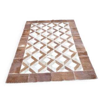 Leather rug 3x2m - Geometric patchwork.